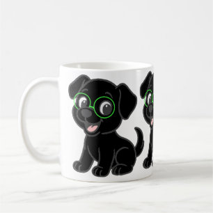 Caneca De Café Labrador Retriever Preto Cartoon com Óculos