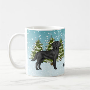 Caneca De Café Labrador Retriever Preto Floresta de Inverno Nome