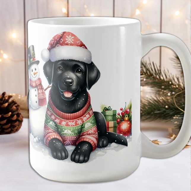 Caneca De Café Labrador Retriever Puppy Dog & Snowman Natal (Criador carregado)