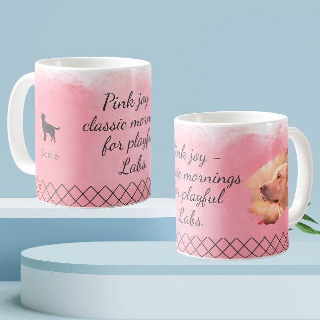 Caneca De Café Labrador Retriever Rosa Pastel com Foto e Nome Per (Criador carregado)