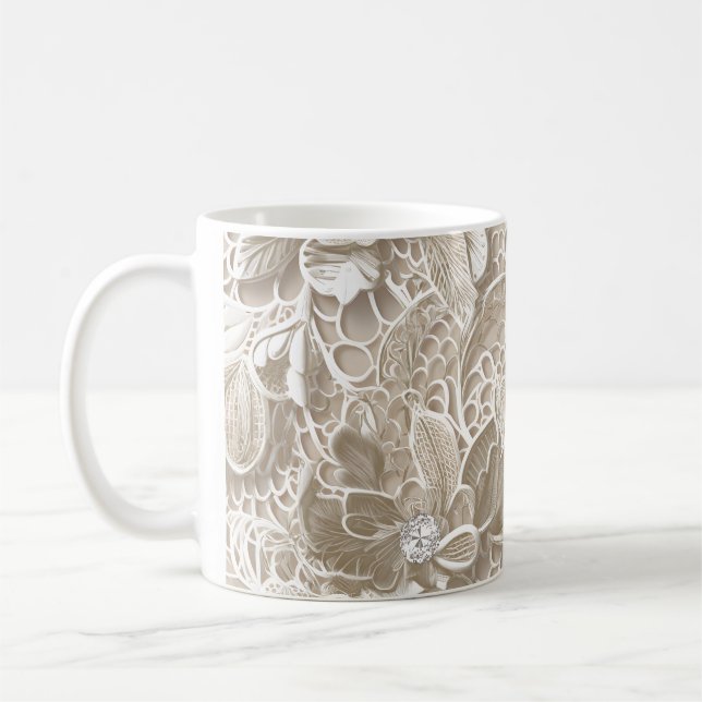 Caneca De Café Lace bege elegante com diamante (Esquerda)