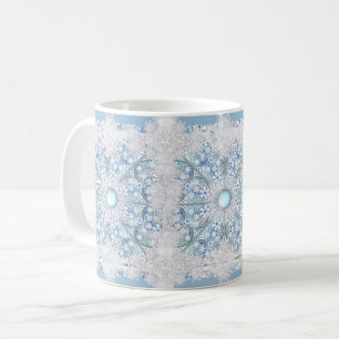 Caneca De Café Lace cerâmico Azul claro e floco de neve