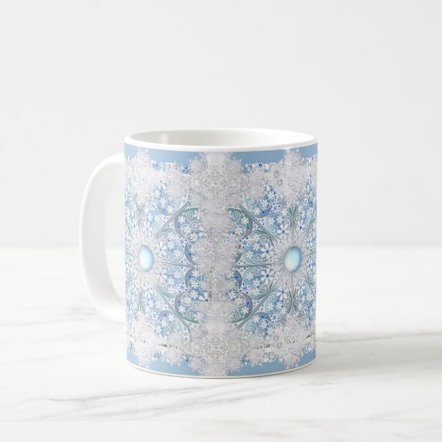 Caneca De Café Lace cerâmico Azul claro e floco de neve (Frente Esquerda)