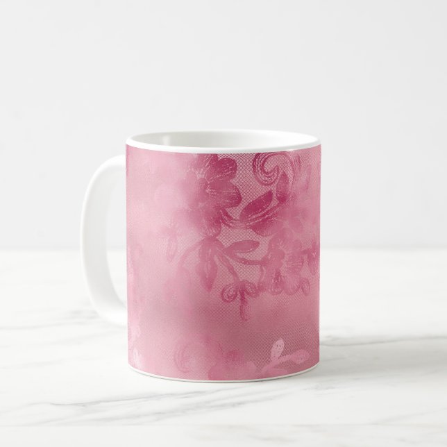 Caneca De Café Lace Cor-de-Rosa Chic (Frente Esquerda)