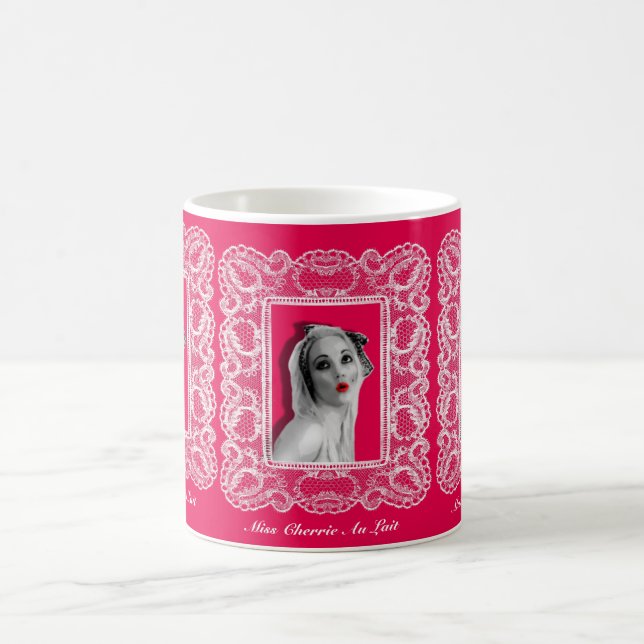 Caneca De Café Lace Frame Retro Pinup Girl Patterna Mug Hot Pink (Centro)