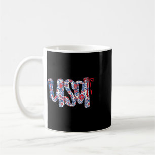 Caneca De Café Laço Coquete 4 De Julho EUA Floral EUA Para Mulher
