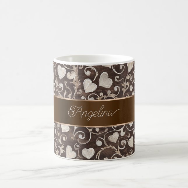 Caneca De Café Laço Corações Creme Marrom   (Centro)