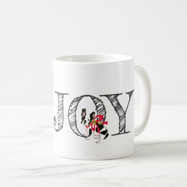 Caneca De Café Laço de cachorro de Natal JOY Azevinho Festa de Fé (Frente Esquerda)