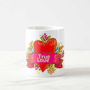 Caneca De Café Laço de Coração de Amor Verdadeiro com Elementos F