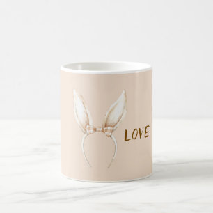 Caneca De Café Laço de Orelhas de Coelhinho Creme