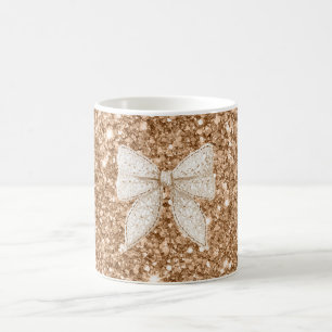 Caneca De Café Laço de Renda Falsa Creme com Purpurina Dourada
