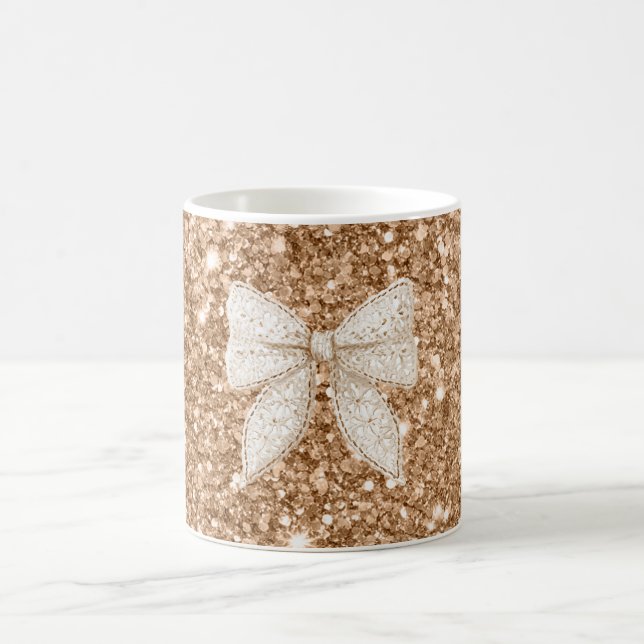 Caneca De Café Laço de Renda Falsa Creme com Purpurina Dourada (Centro)