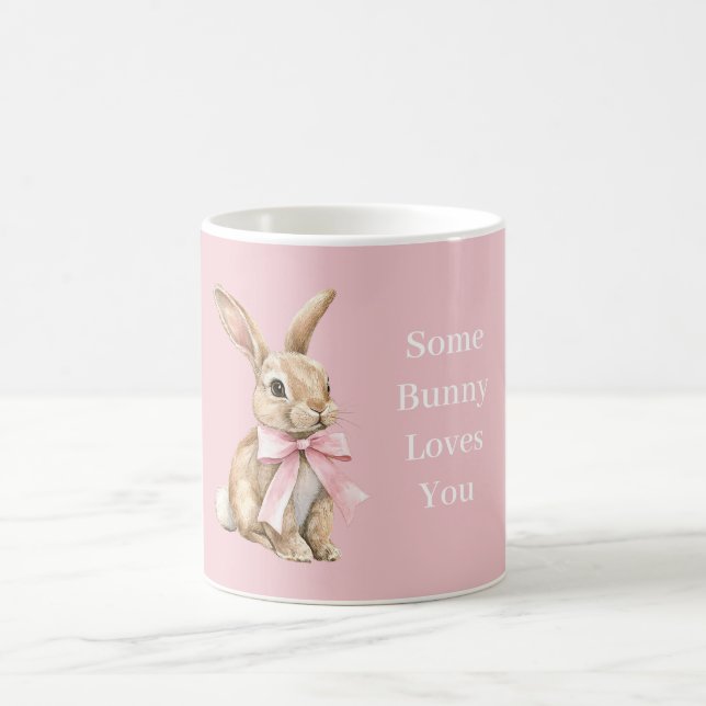 Caneca De Café Laço Rosa Algum Coelhinho Te Ama (Centro)