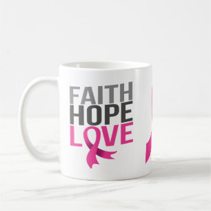 Caneca De Café Laço Rosa Câncer de Mama Esperança Fé Amor