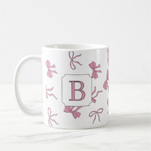 Caneca De Café Laço Rosa Coquette Monograma Mão Esquerda e Direit