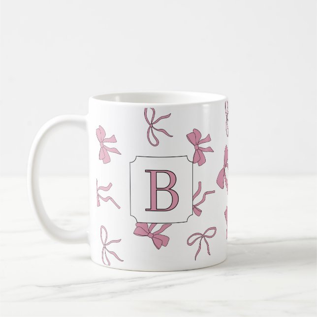 Caneca De Café Laço Rosa Coquette Monograma Mão Esquerda e Direit (Esquerda)
