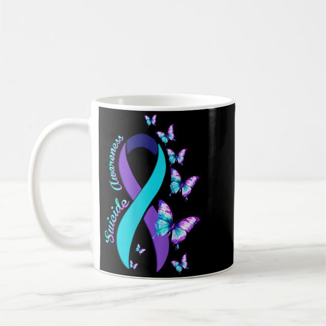 Caneca De Café Laço Roxo Azul Prevenção Conscientização (Esquerda)