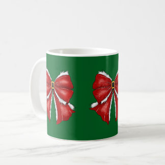 Caneca De Café Laços de Natal Vermelhos Elegantes em Verde Escuro