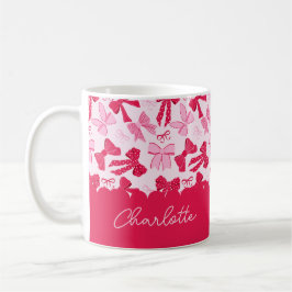 Caneca De Café Laços Rosa Vermelho Coquette Desenhados à Mão Prep