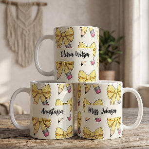 Caneca De Café Lacre de Lápis Amarelo Coquete Nome da Professora