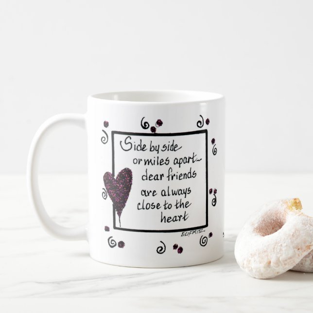 Caneca De Café Lado a Lado, Somos Amigos, poema, texto (Com Donut)