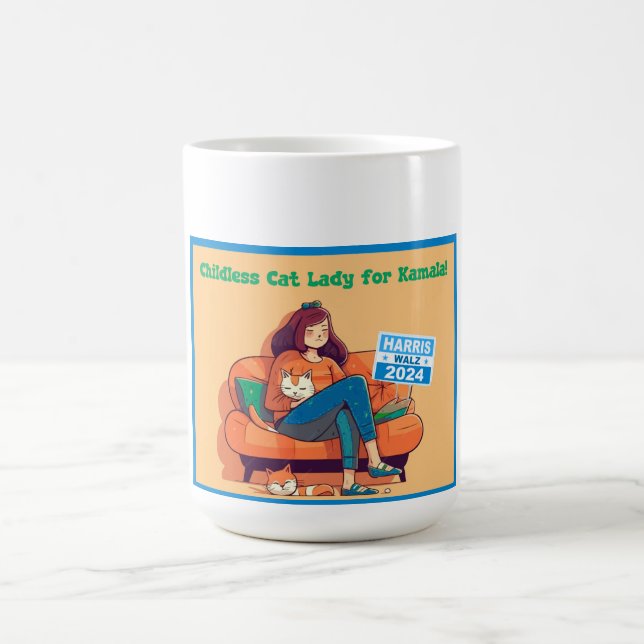 Caneca De Café Lady Gato Sem Fios para Harris/Walz (Centro)