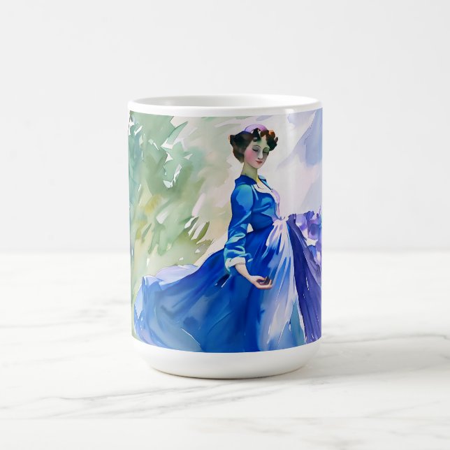 Caneca De Café Lady in Blue Vress - Pintura por Aquarela (Centro)