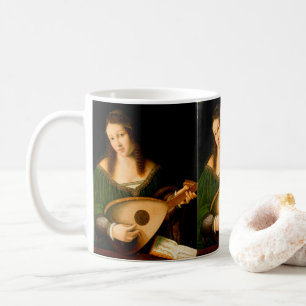 Caneca De Café Lady Playing Lute Fine Art Renaissance Painting