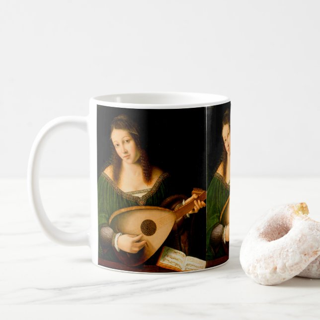 Caneca De Café Lady Playing Lute Fine Art Renaissance Painting (Com Donut)
