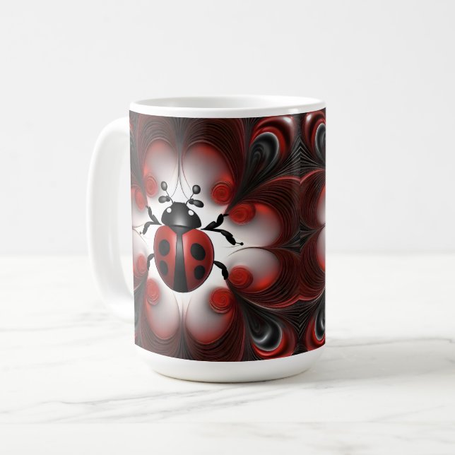 Caneca De Café Ladybird Fractal Art Design, (Frente Esquerda)