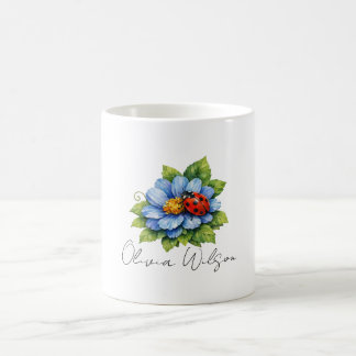 Caneca De Café Ladybug Bliss on a Blooming Blue Flower