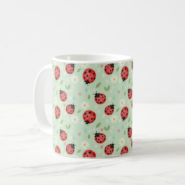 Caneca De Café Ladybug Flower Pattern (Frente Esquerda)