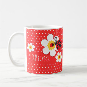 Caneca De Café Ladybug / ladybird Red yellow White name