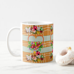 Caneca De Café Ladybug Orange Heart Floral Mug