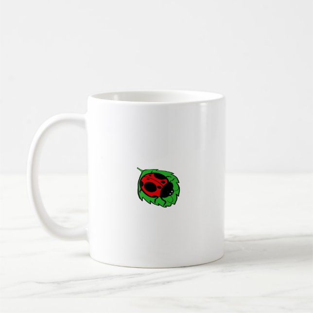 Caneca De Café Ladybug sorridente em Green Leaf Mini - (Esquerda)