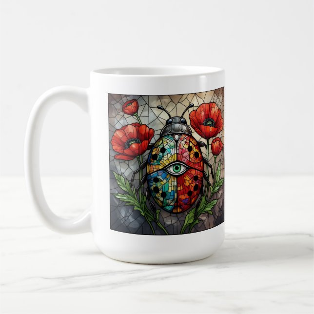 Caneca De Café Ladybug tingido de vidro vibrante insetos de papoi (Esquerda)