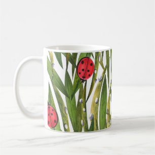 Caneca De Café Ladybugs: padrão aquarela de fundo da margarida.