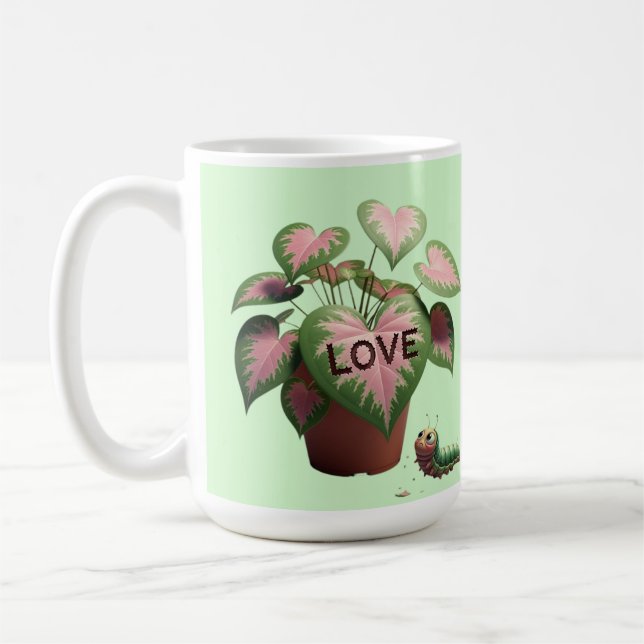 Caneca De Café Lagarta e Folhas em Forma de Coração (Esquerda)