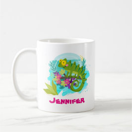 Caneca De Café Lagarto Tropical com Flores Personalizadas
