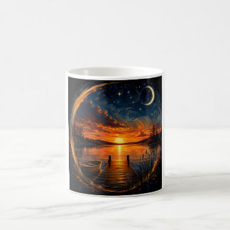 Caneca De Café Lago ao Pôr do Sol ao Luar – Doca e Barco de Fanta