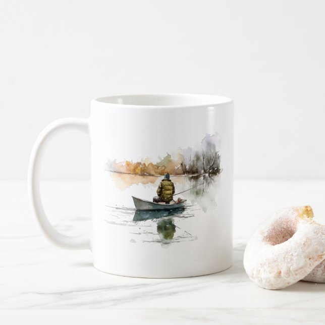 Caneca De Café Lago Aquarela - Pescador (Com Donut)