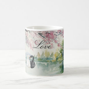Caneca De Café Lago de Cisnes Romântico Amor