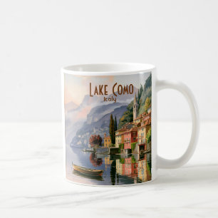 Caneca De Café Lago de Como Itália Aquarela de Viagem Vintage Per