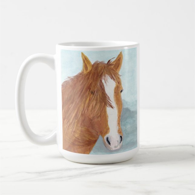 Caneca De Café Lago de Montanha Azul Marrom de Cavalo Selvagem -  (Esquerda)