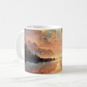 Caneca De Café Lago Dreamlike E Sunset   Pintura paisagística