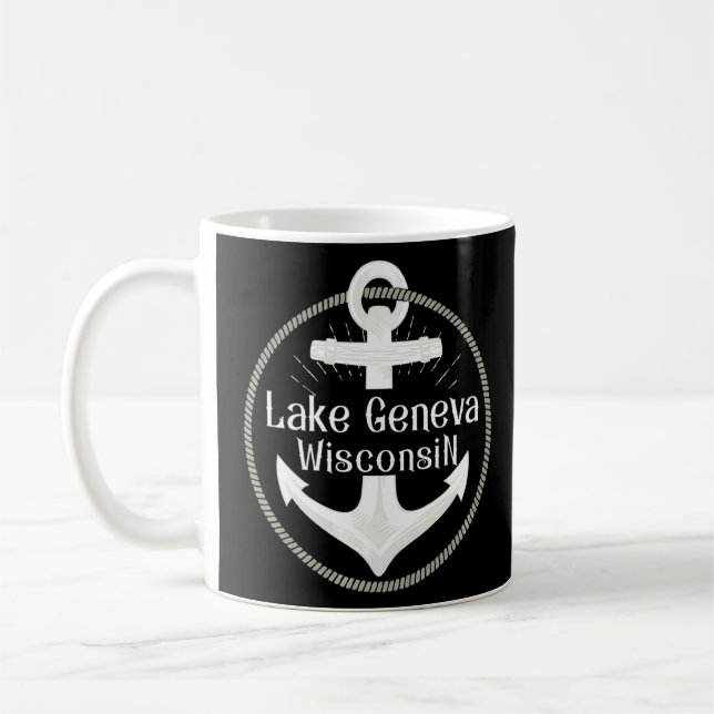 Caneca De Café Lago Genebra Wisconsin Âncora Náutica (Esquerda)