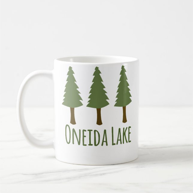 Caneca De Café Lago Oneida Acampamento Rústico Pinheiros Floresta (Esquerda)