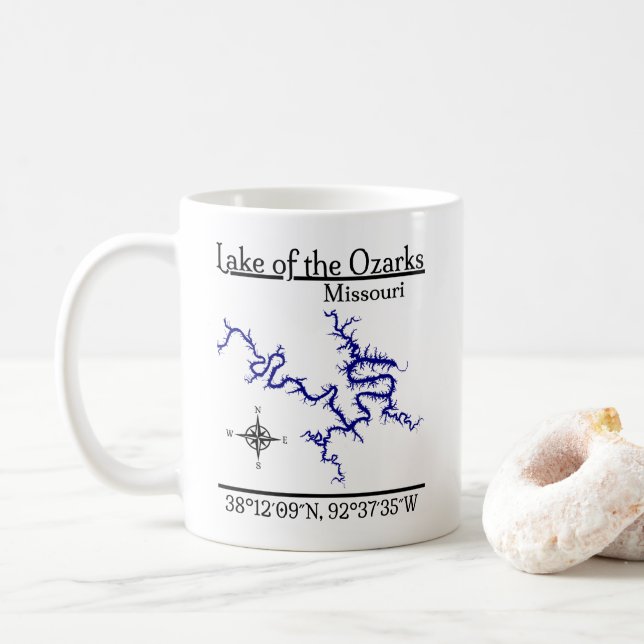 Caneca De Café Lago Ozarks Missouri Mapa Coordenadas (Com Donut)