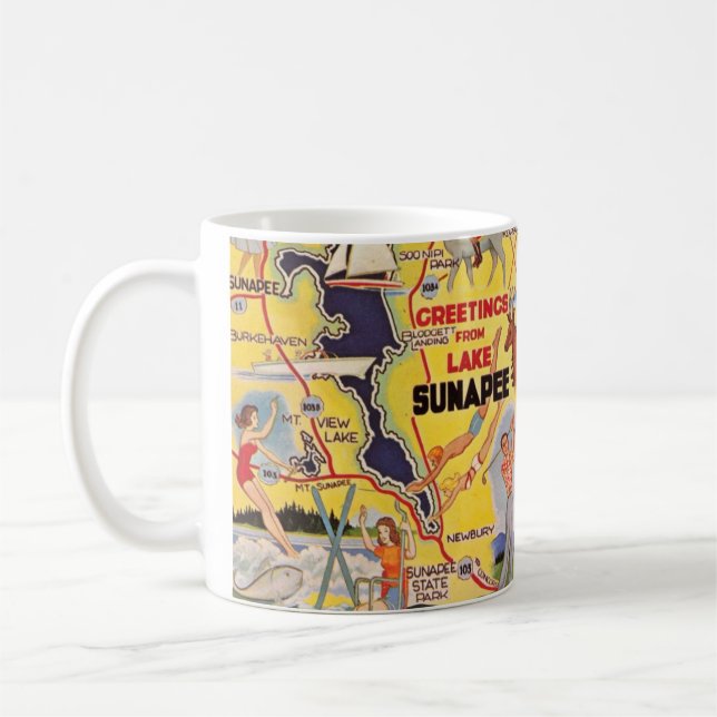 Caneca De Café Lago Retro Sunapee NH (Esquerda)