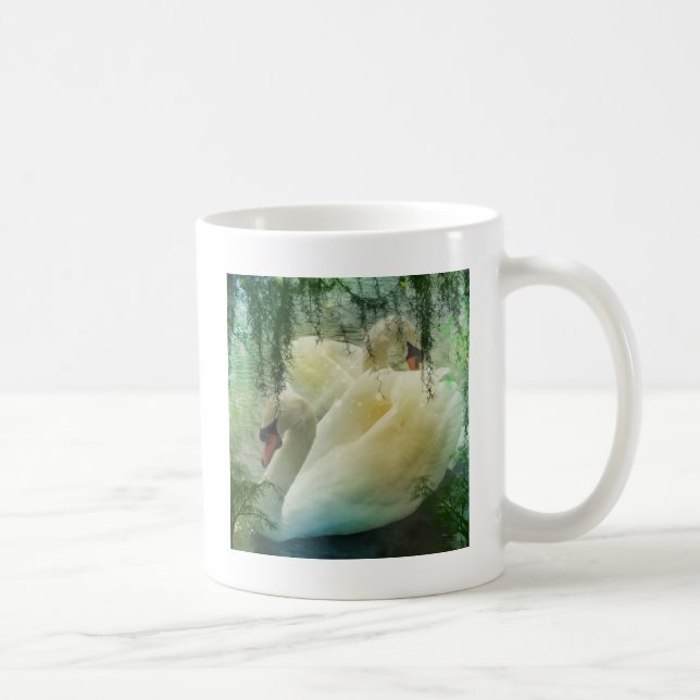 Caneca De Café Lago Românico Nadando Cisnes Brancas (Direita)
